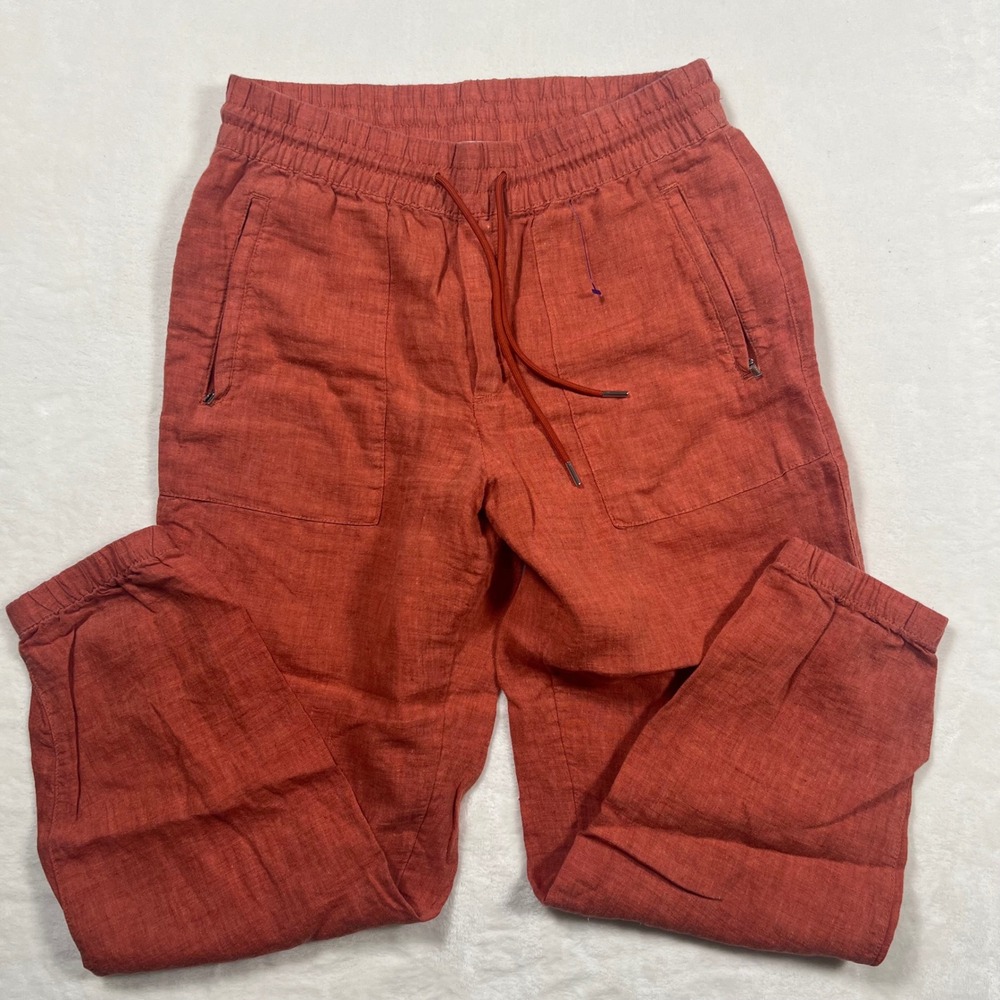 Athleta Linen Jogger Pants Size 6 Terracotta Orange Drawstring Elastic Cuff 1166